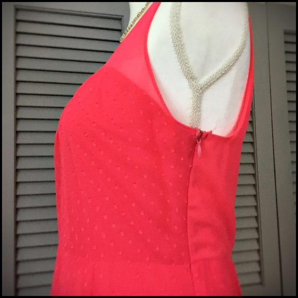 Express Fit and Flare Bright Coral Dress - Picture 6 of 9